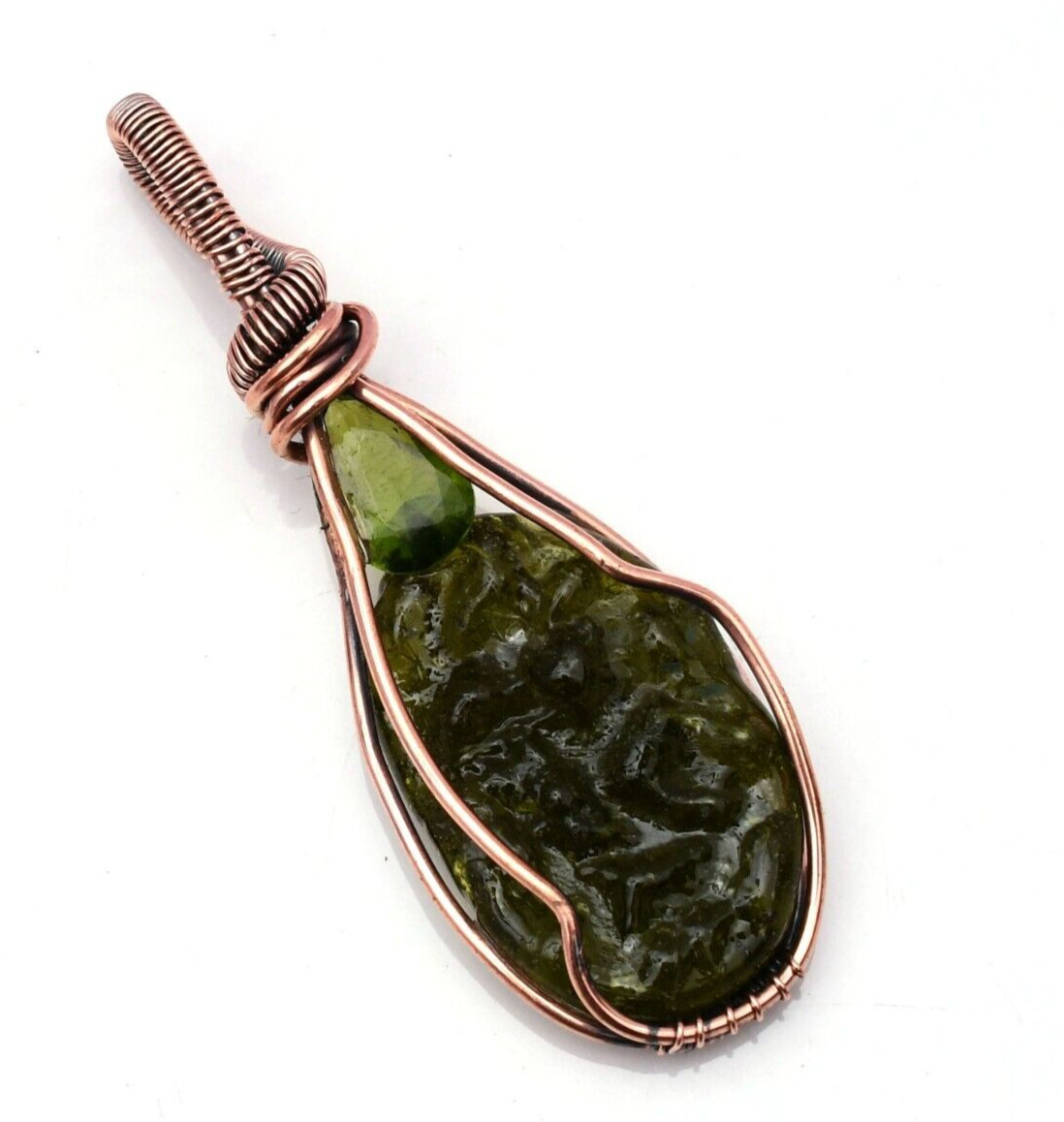 Moldavite Pendant Copper Wire Wrapped Handmade Jewelry Pendant 2.15″