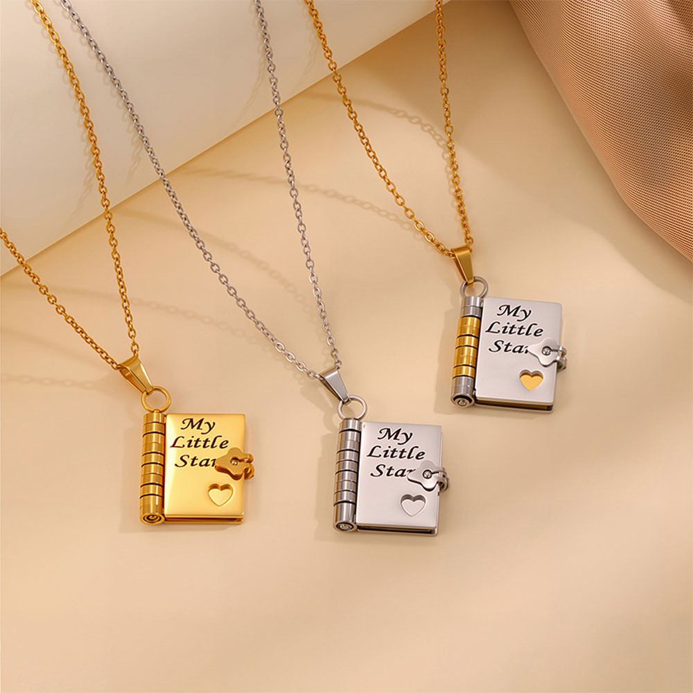 Openable Daughter Book Necklace Stainless Steel With Pages Of Engraved US