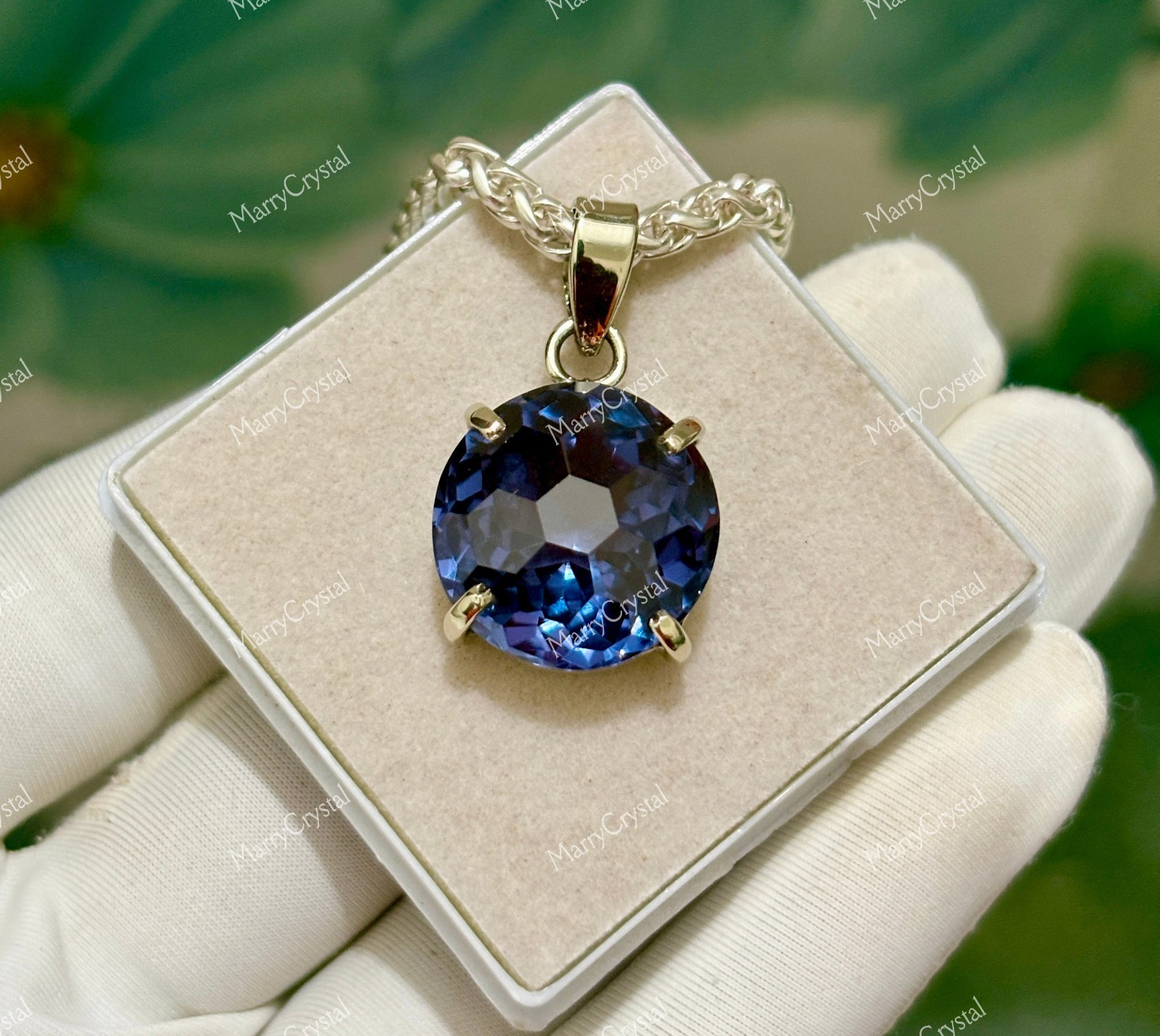 32 Ct Alexandrite GS Silver Pendant Necklace | Color Change Crystal