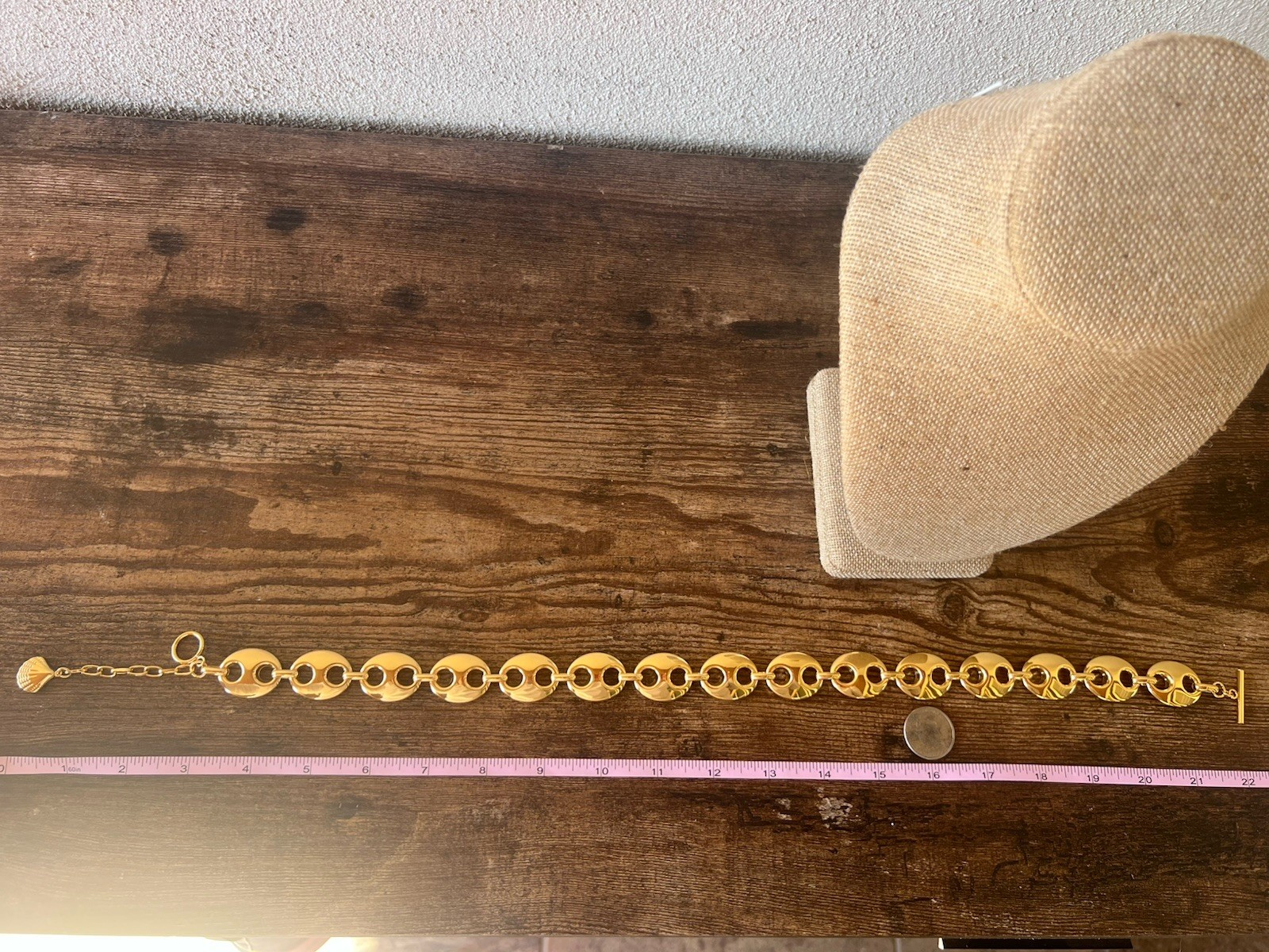 $155 X-Large Adjustable Golden Puffy Mariner Coffee Bean Link Statement Necklace