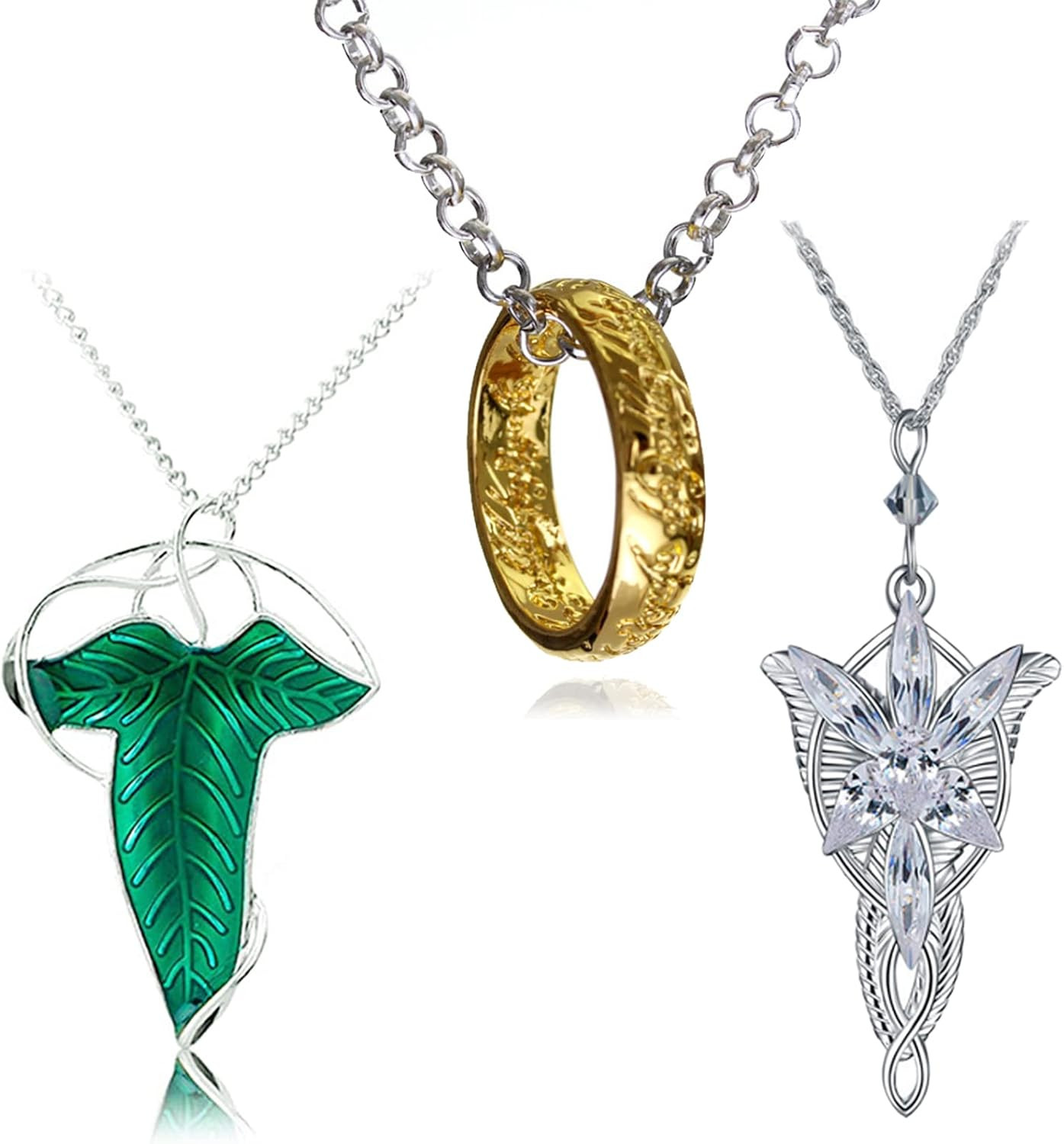 3 Set Lord of the Ring Elven Leaf Aragorn Arwen Evenstar Pendant Chain Necklace