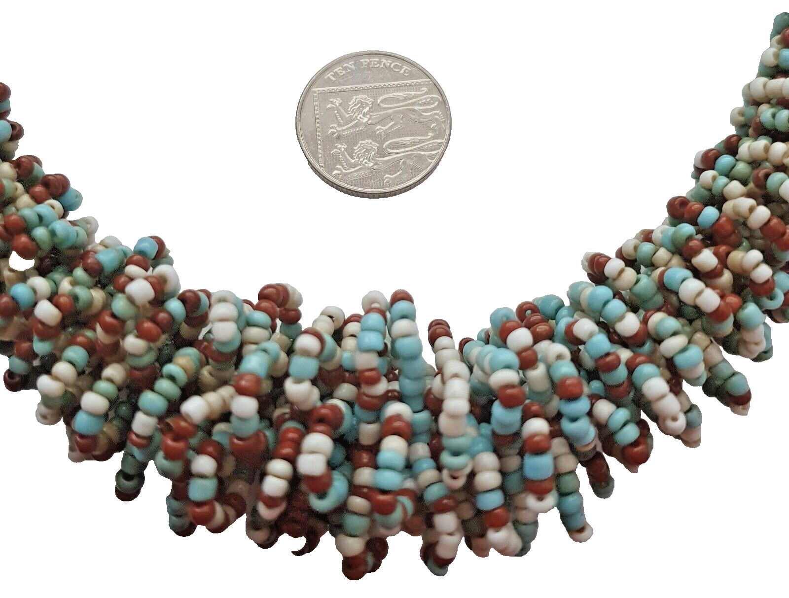 Blue White Brown Twisted Seed Bead None Metal Tribal Ethnic Adjustable Necklace