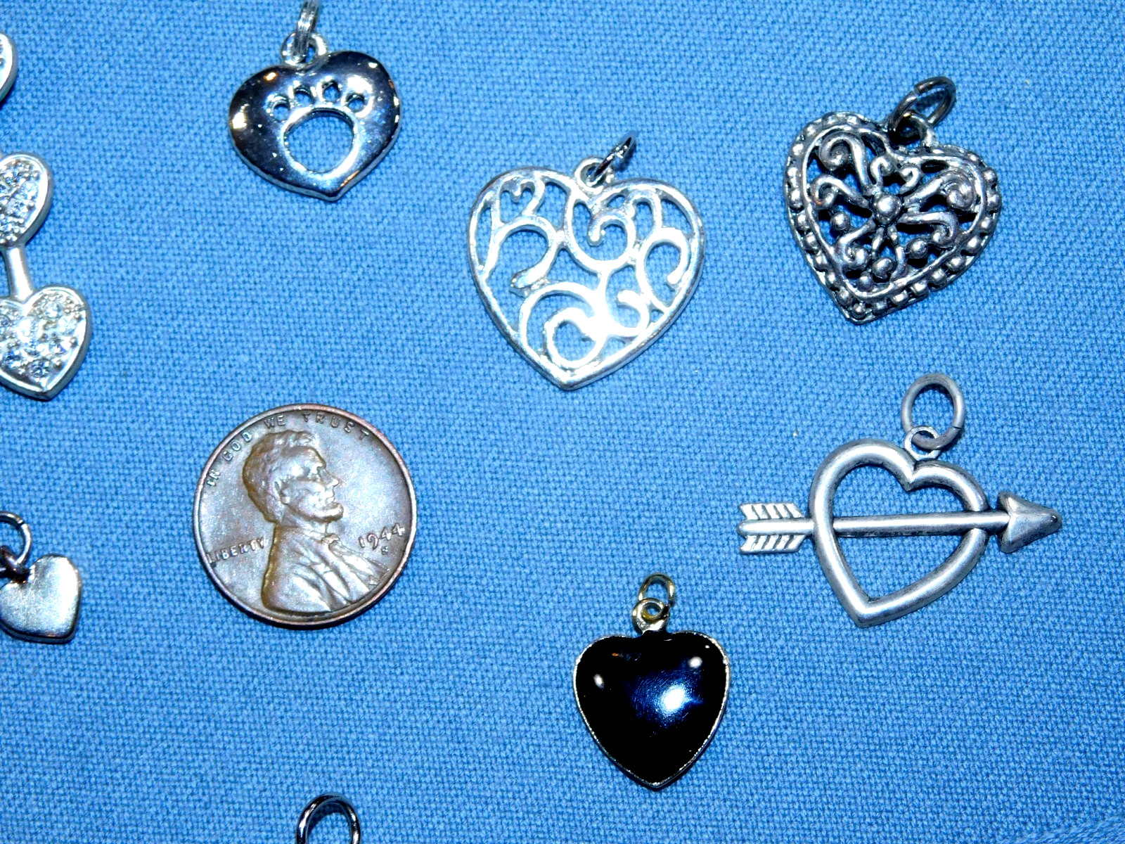 All Hearts Pendants LOT- TEN Pieces Many Styles Sizes Colors Mostly Modern FR SH