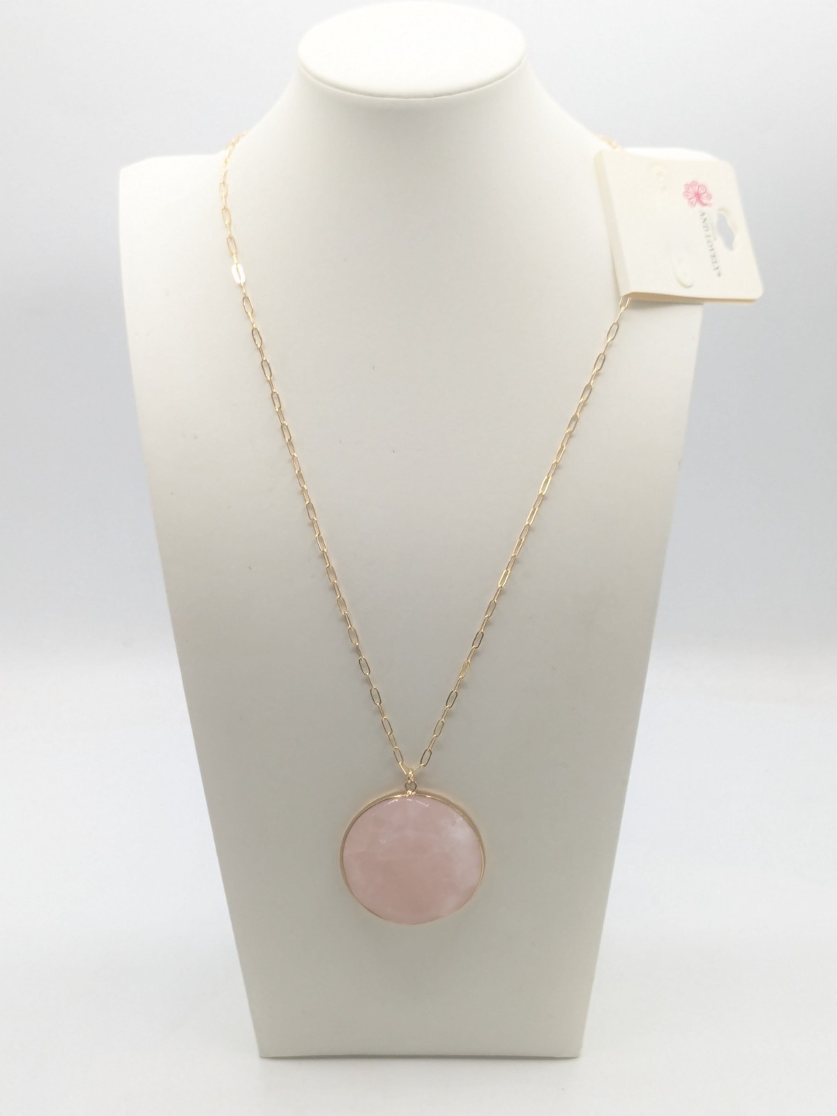 And Lovely Gold Tone Chain with Rose Quartz Pendant Necklace NWT