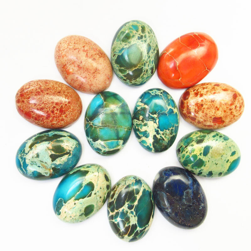12Pcs 25x18x7mm Multicolor Sediment Jasper Oval Cab Cabochon L0119497