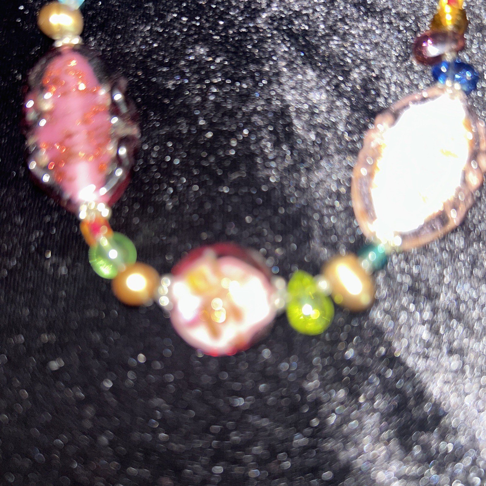 Premier Designs Purple Pink Multicolor Floral Art Glass Bead 17-20″ Necklace