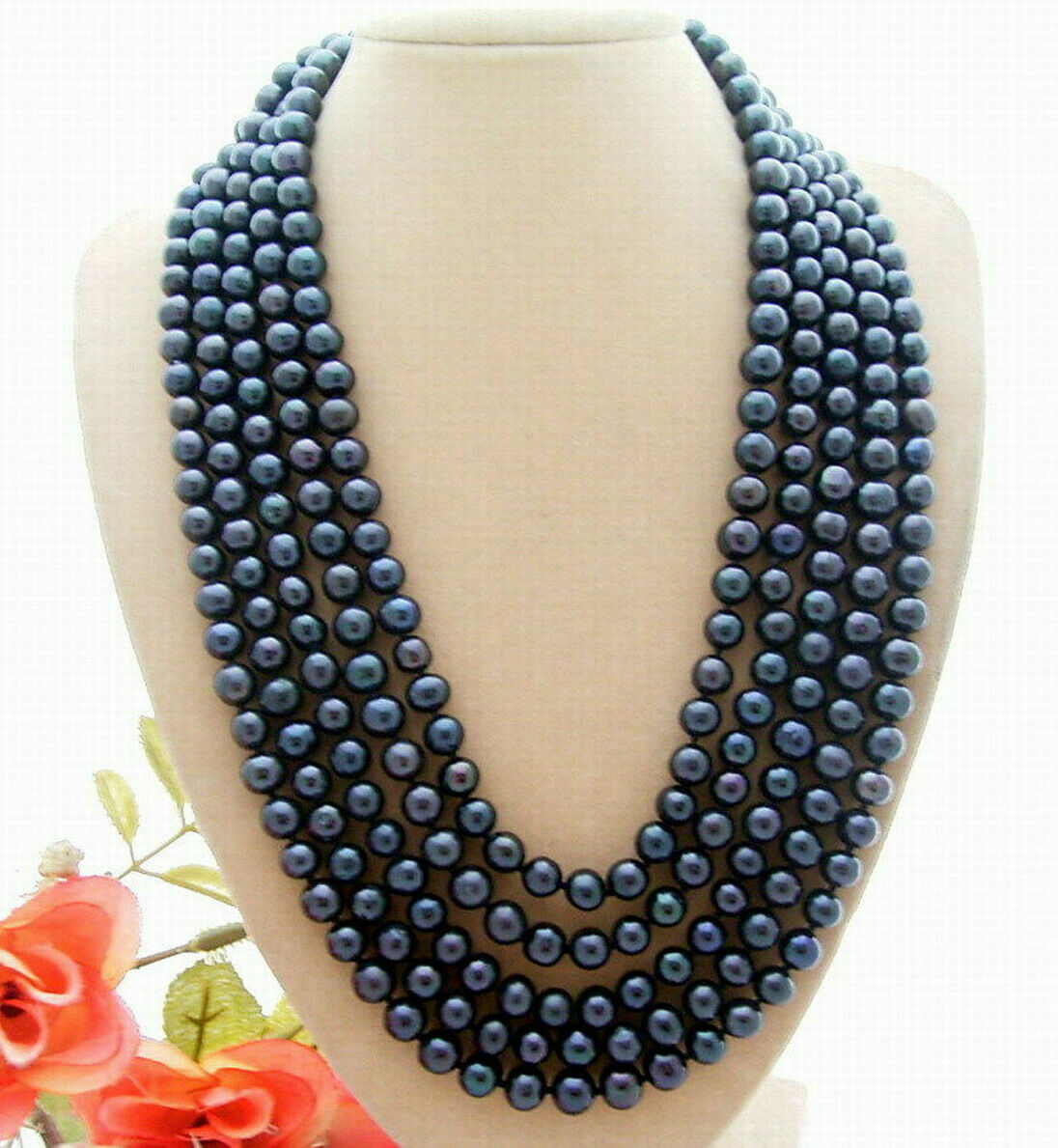 7-8mm Natural South Freshwater Black Pearl Fashion Long Necklace 100” AAA++