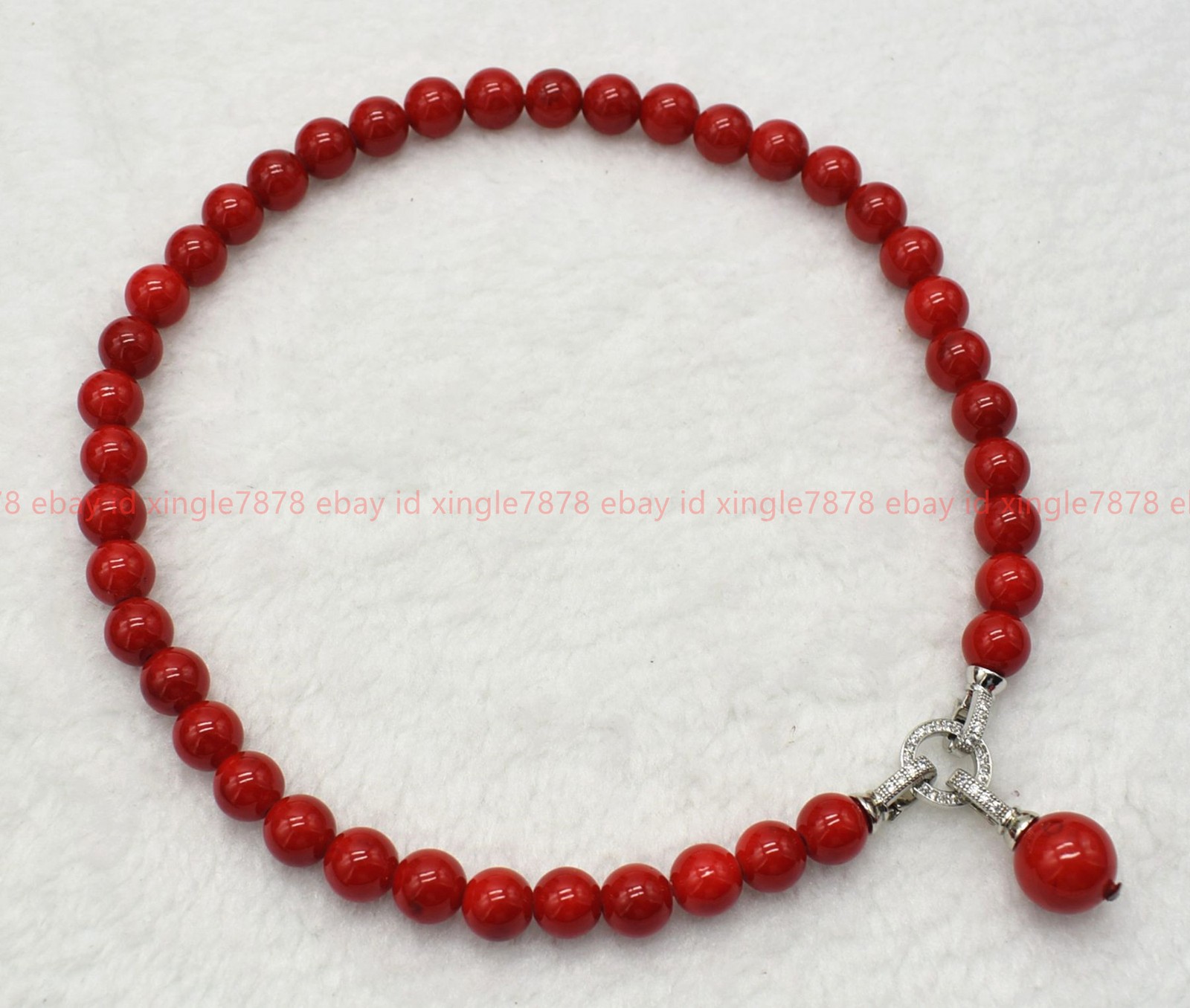 Natural 8/10/12mm Red Coral Gemstone Round Beads Pendant Necklace 16-28in