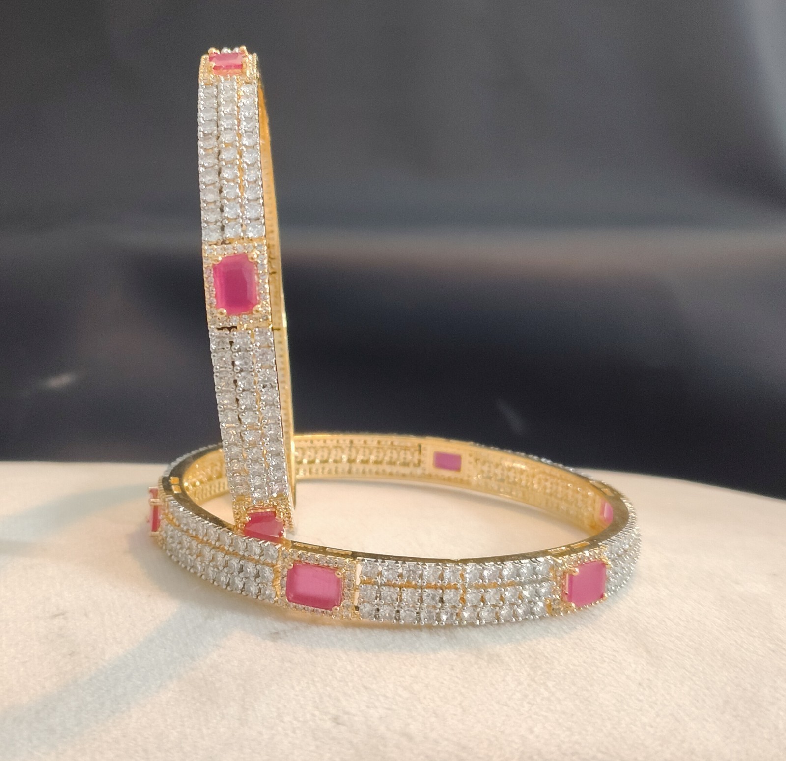 Khushnuma Ruby Radiance Diamond Style Openable Bangles Roz Jewellers.