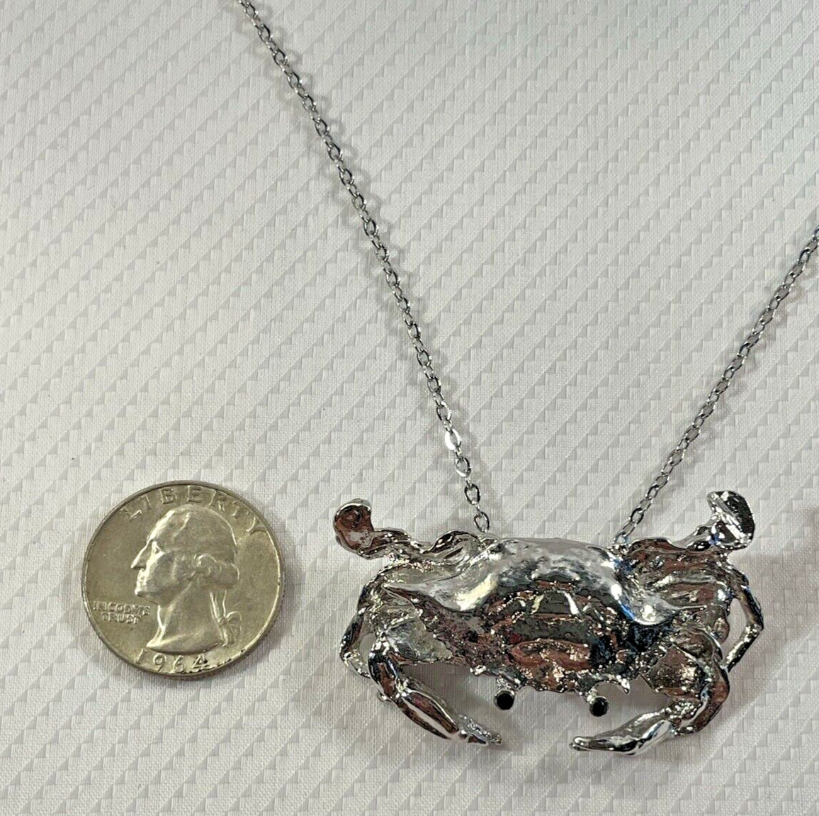 Crab Silver Necklace 30” Stainless Chain Coastal Sea Life HandcraftedJewelry New
