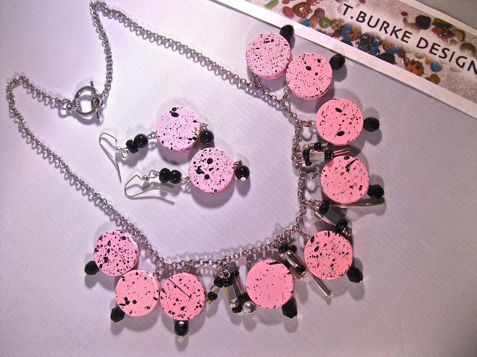 LOVELY “PINK POLKA DOT” NECKLACE-MADE IN USA! FREE EARRINGS W/PURCHASE-OOAK-BUY