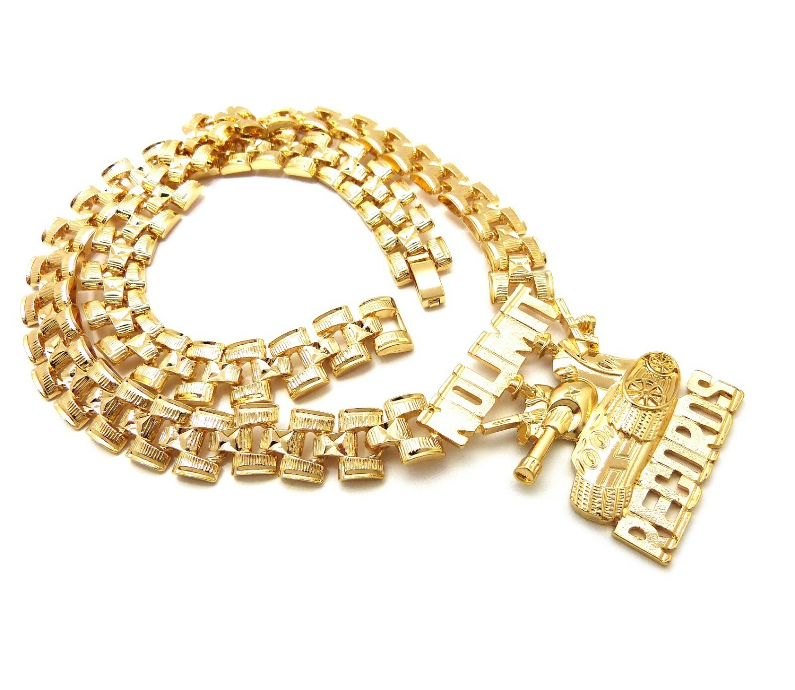 Hip Hop Icy Gold PT No Limit Records Tank Pendant & 13mm 20″ Tank Chain Necklace