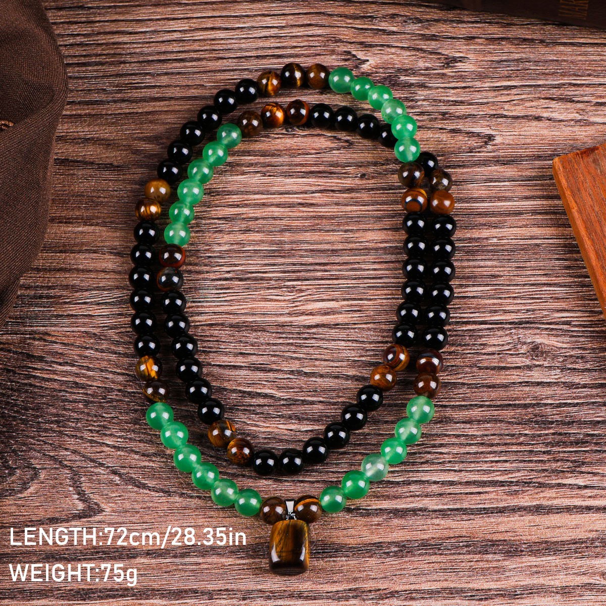 28in Tiger eye Aventurine Beaded Long Necklace Healing Wealth Abundance Attracts