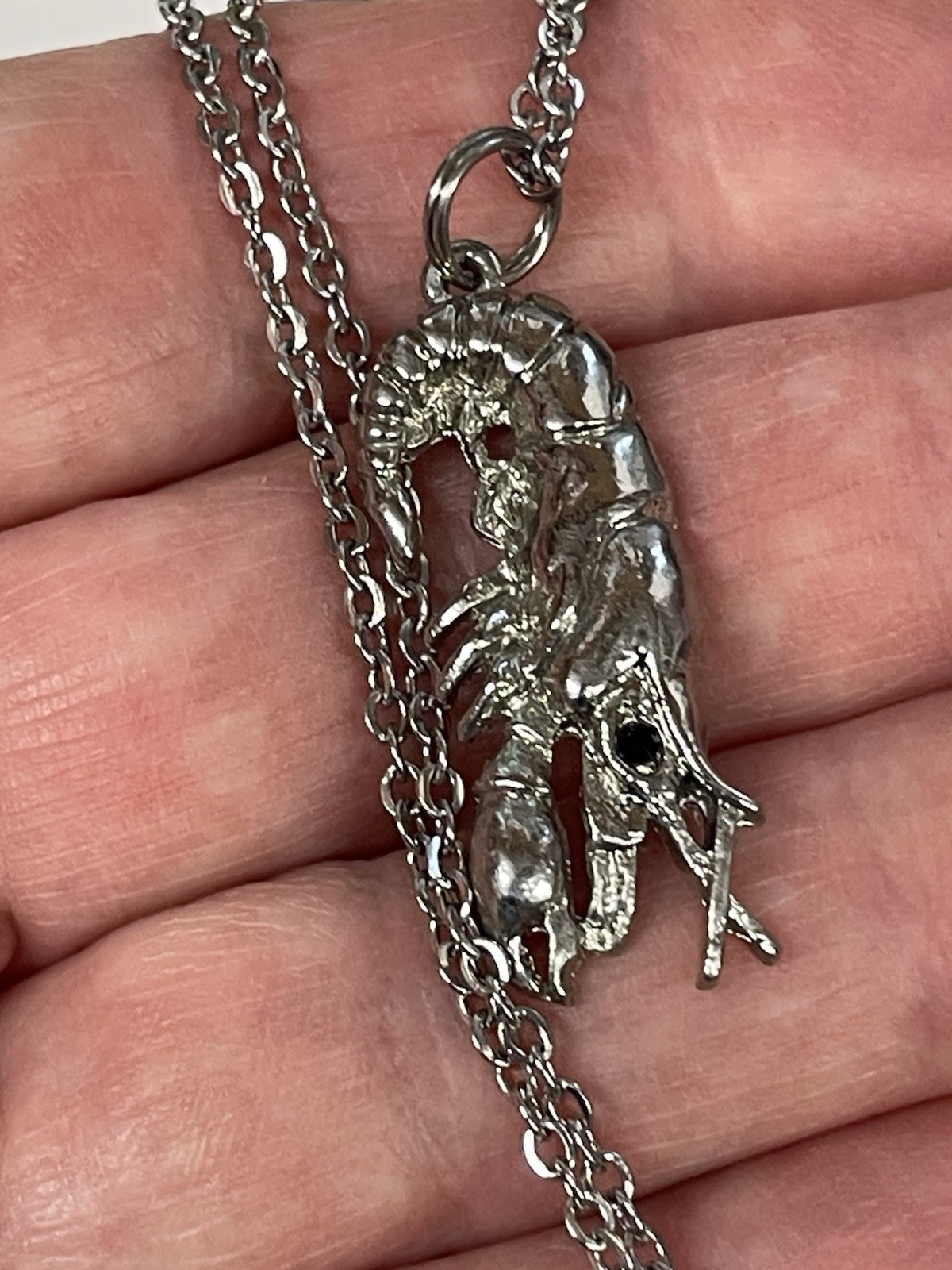 Crawfish Lobster SM Silver Necklace 18” Stainless Coastal Jewelry Sea Life NEW