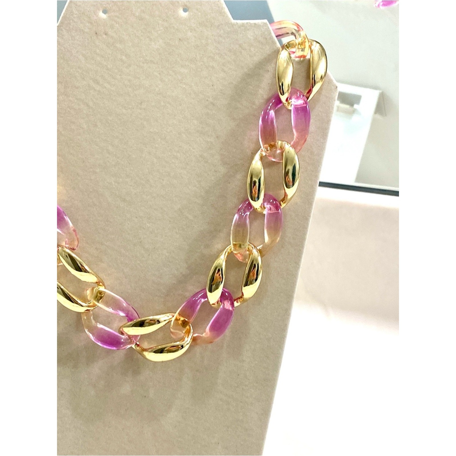 Luminous Gold and Pink Chunky Link Necklace
