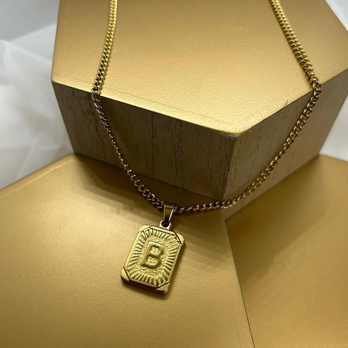 18K Gold Plated Square Capital A-Z Necklace 5mm Cuban Chain 18/20/22/24/26