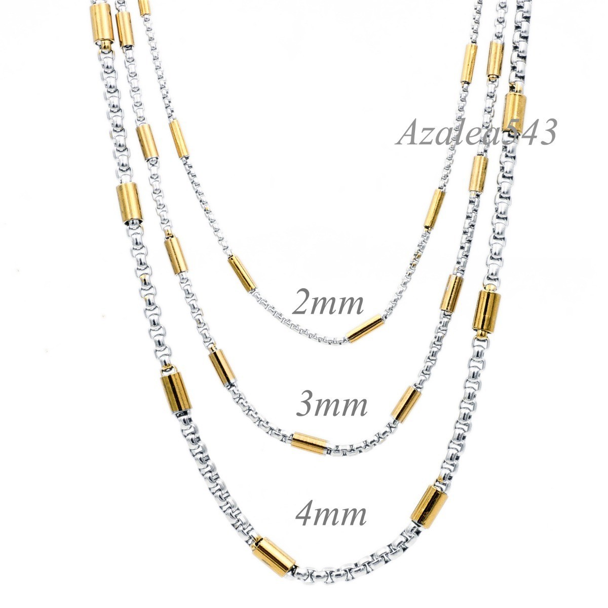 2.5/5MM 20″ MENs BOYs Silver/Gold Tube Box Stainless Steel Chain Necklace