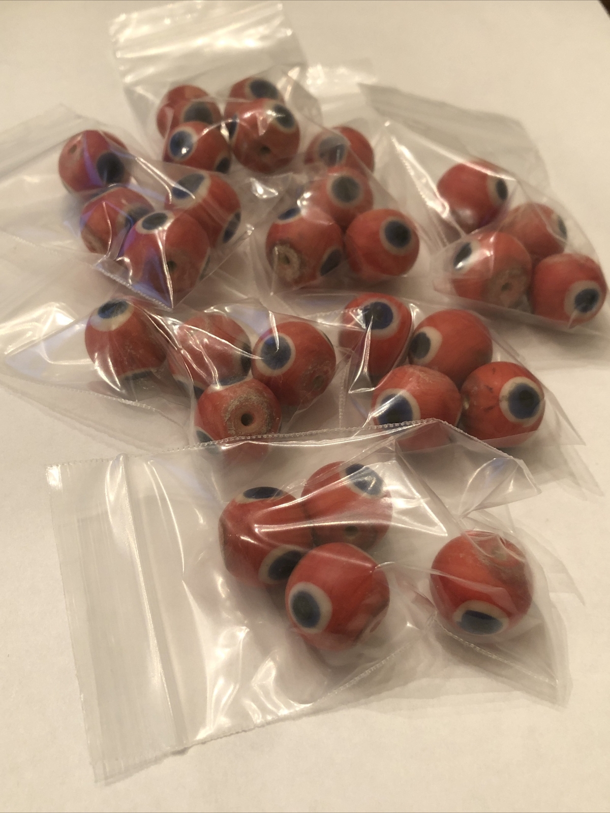 Lot of Four Beads Large Vintage 17mm 4 Color Focal “Eye” Glass Trade Bead
