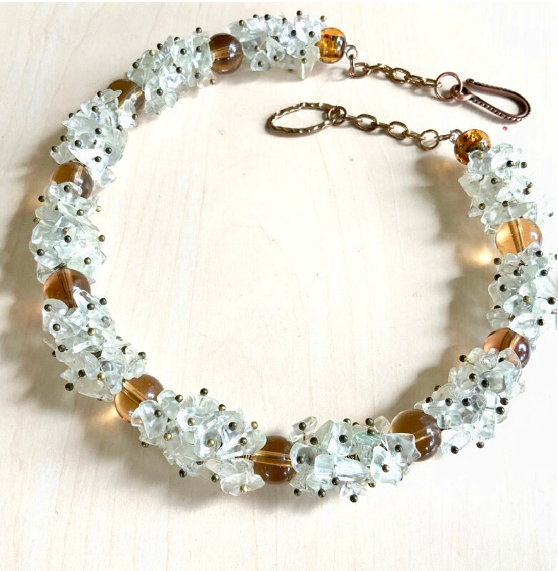 Cluster necklace quartz crystal choker natural stone beaded polka dot statement