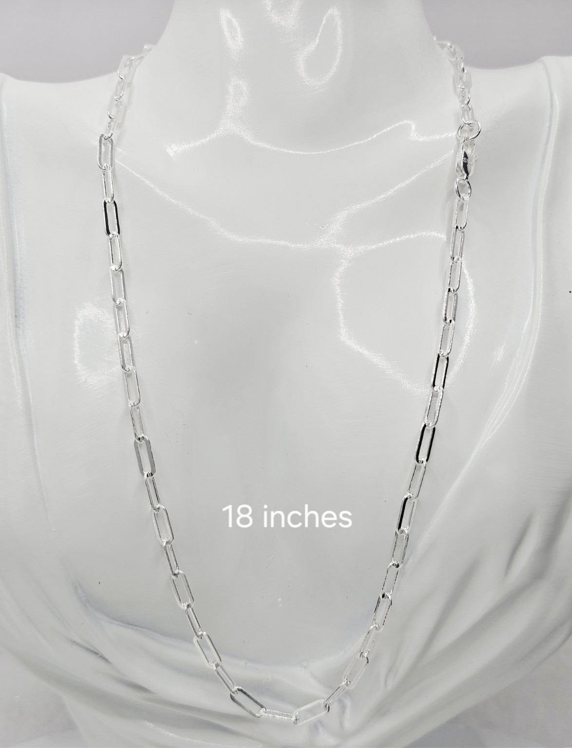 .925 Sterling Silver Paperclip Rolo 4 MM Solid Chain 18 in Necklace For Women