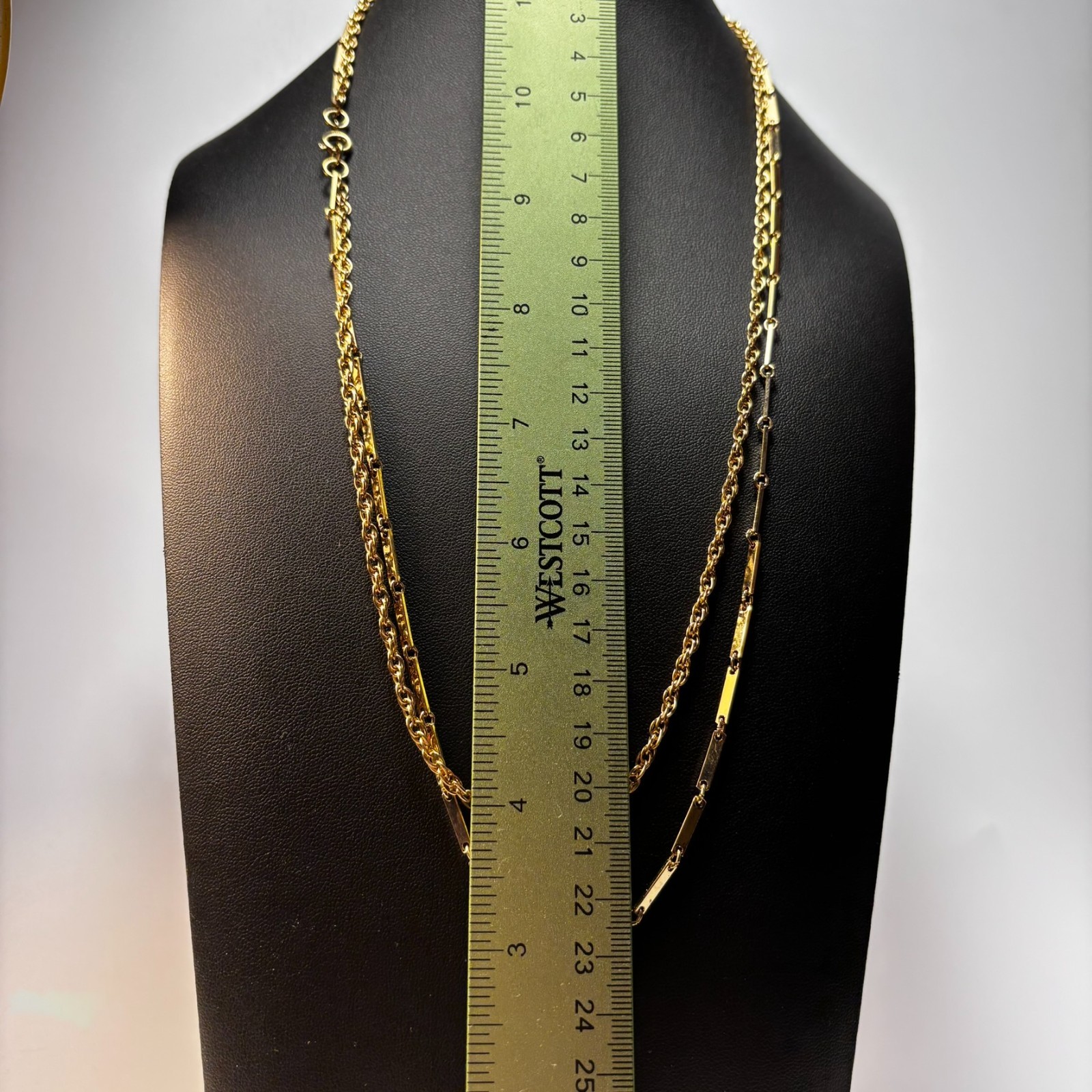 Layered Necklace Gold Rope and Bar Link Chains 18 Inch Minimalist Classic