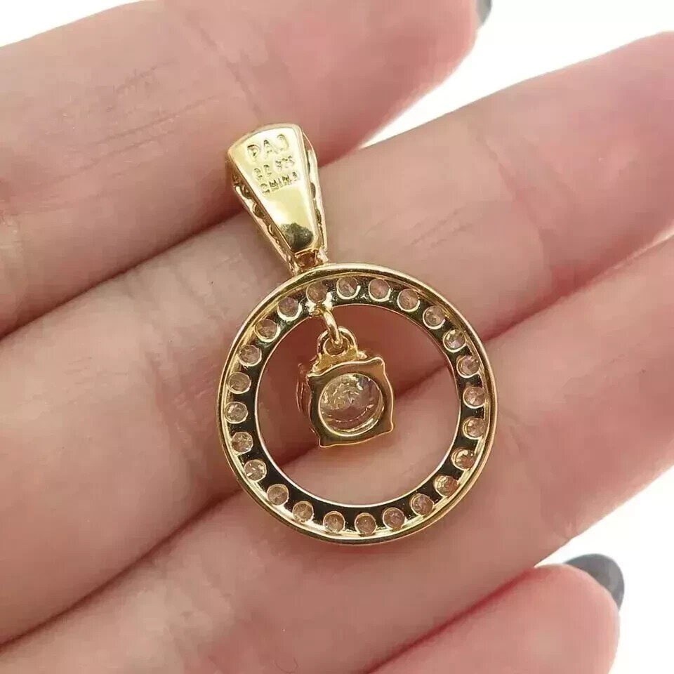 Round Cut Simulated Diamond Fancy Charm Pendant Chain In 14k Yellow Gold Plated