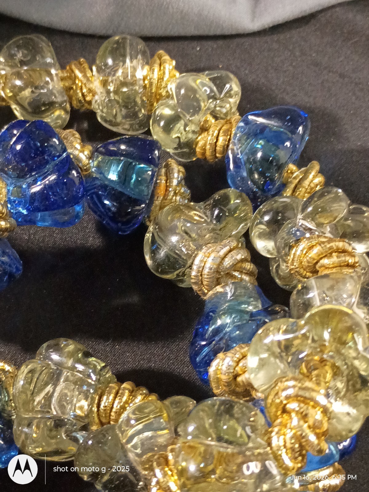 Blue & Clear Glass Beaded Necklaces Gold Tone Spacers Beads (Craft Only)