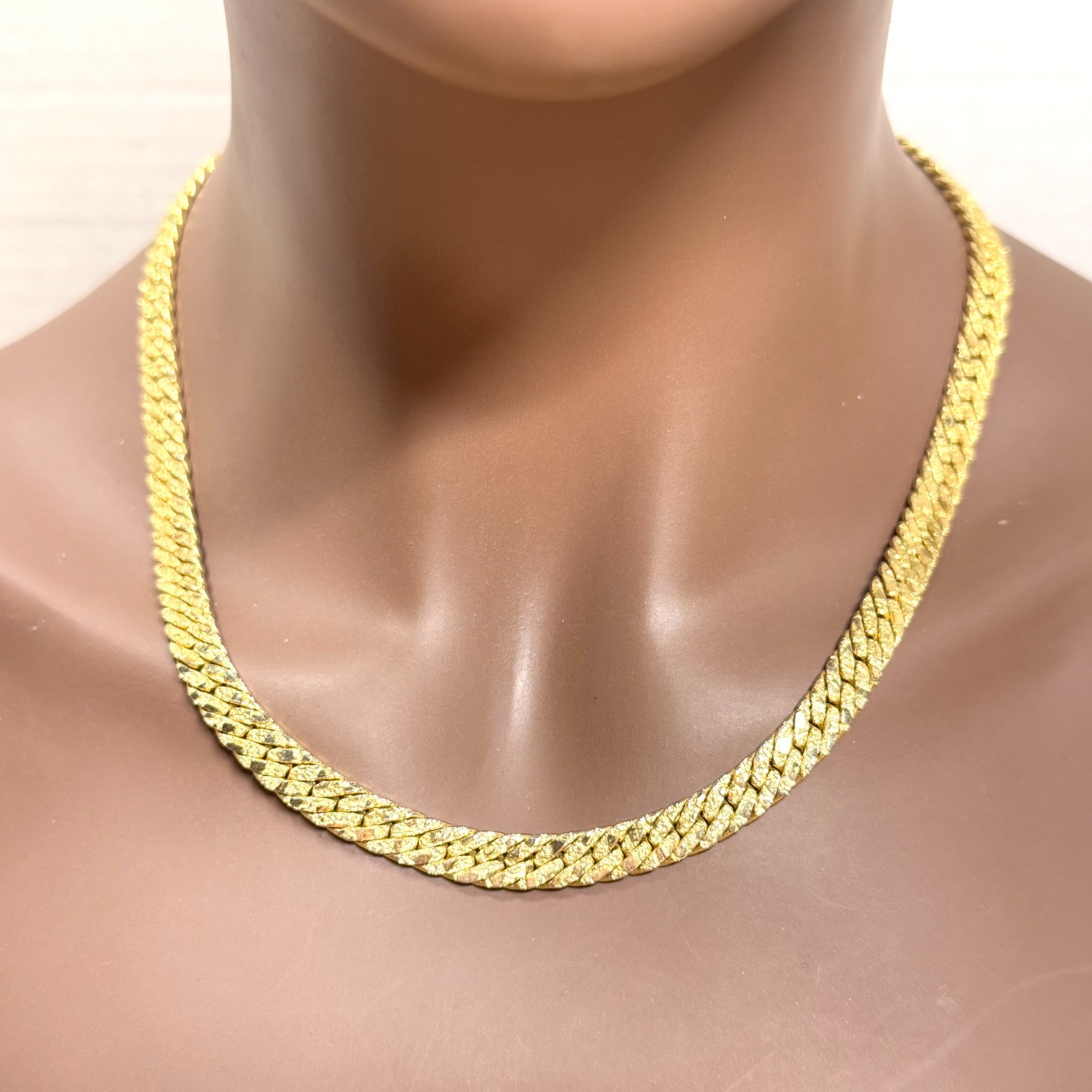 Gold Plated Flat Herringbone Chain Choker Necklace, Vintage Estate – 20 in