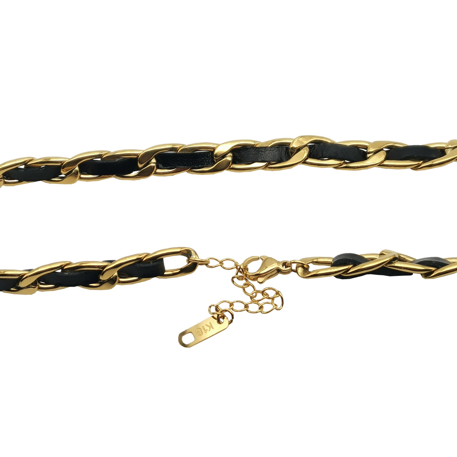 18K Yellow Gold Filled +Leather 2-tone Hypoallergenic 14″/16″ 6mm Chain Necklace