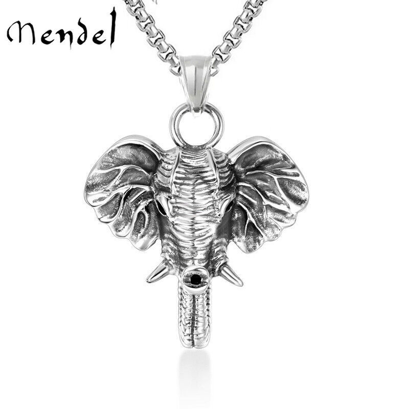 MENDEL Mens Boys Animal Elephant Head Pendant Necklace Stainless Steel For Men