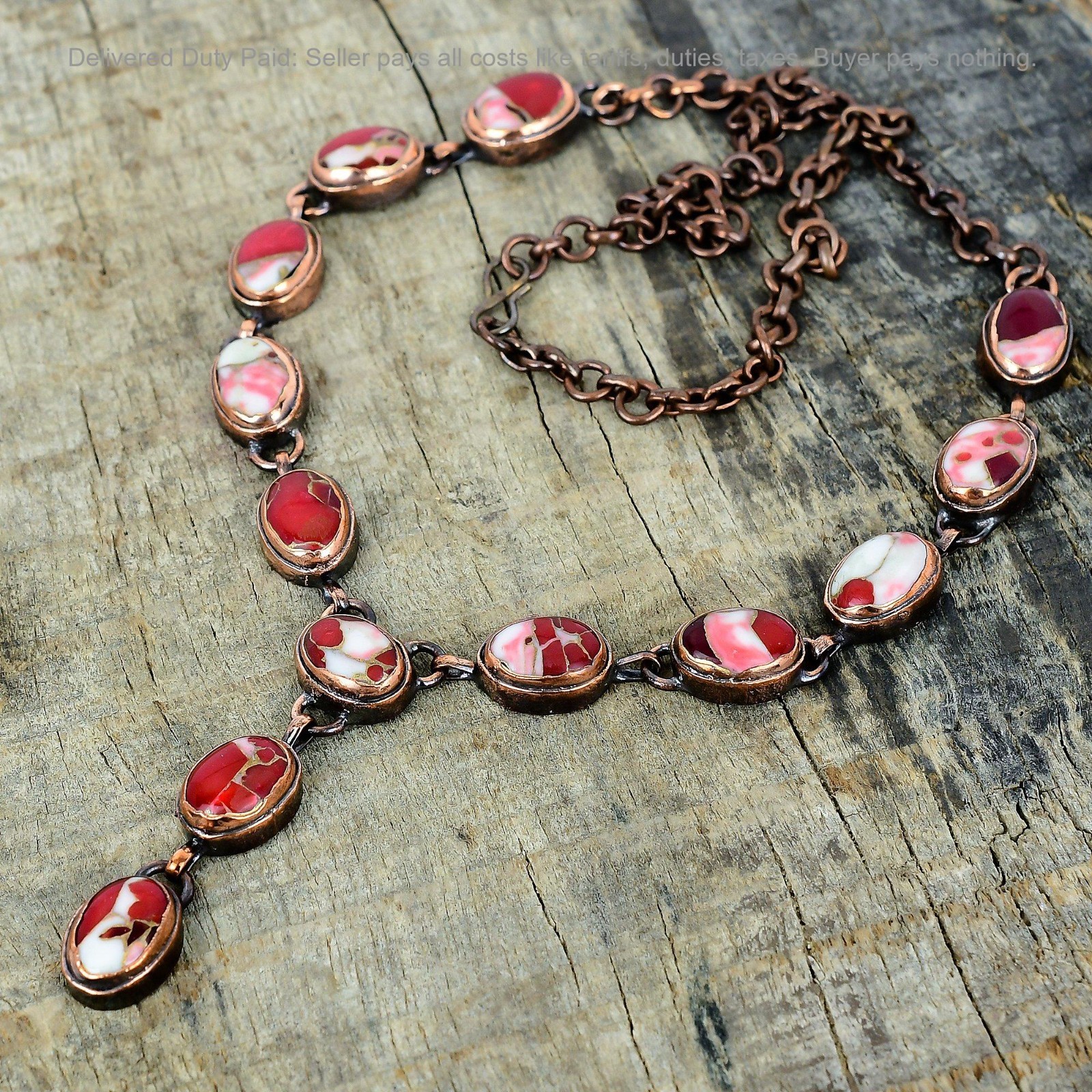 Oval Kingman Red Mohave Copper Turquoise Gemstone Copper Chain Necklace Jewelry