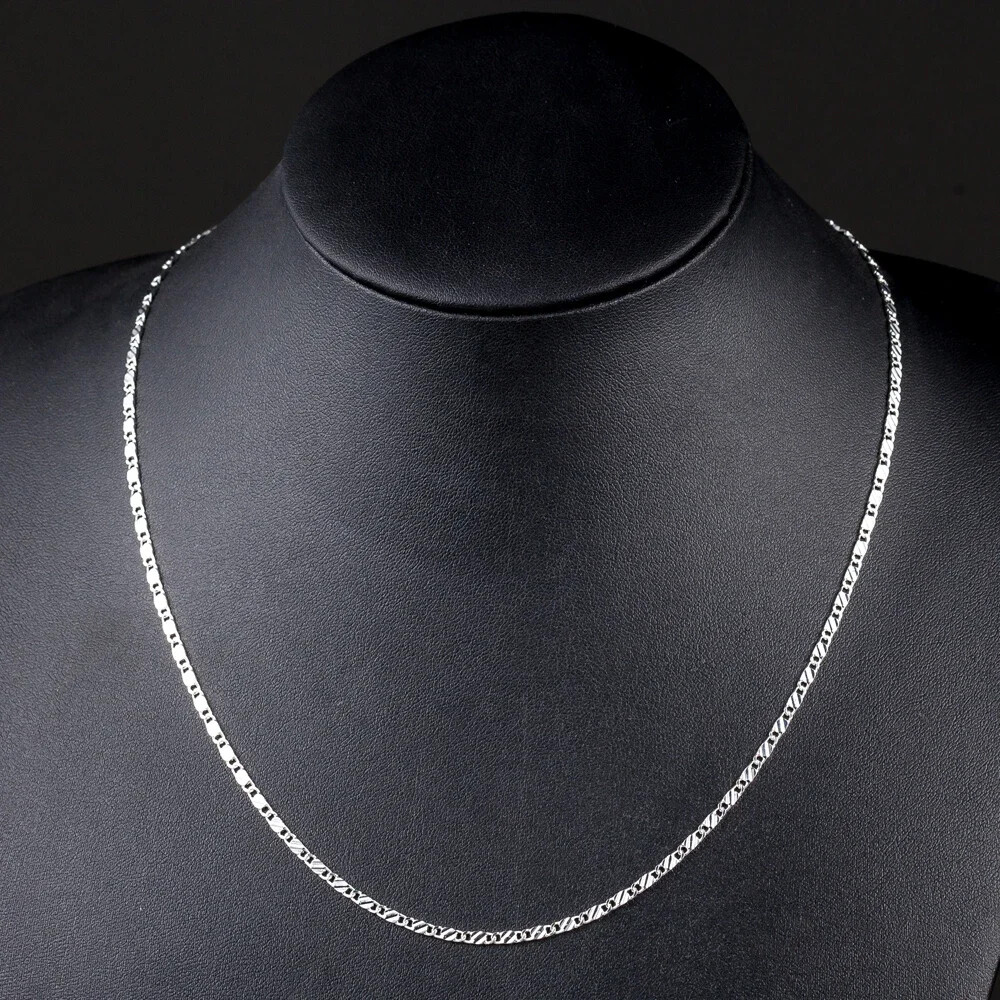 925 Sterling Silver Plated 2MM Flat Clavicle Chains Necklaces Jewelry 40-75cm