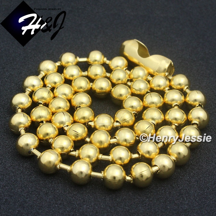 24″MEN’s Stainless Steel 8mm Gold Plated Ball Beads Link Chain Necklace*GN168