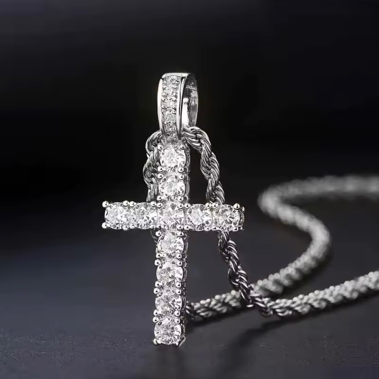 Gold filled 60Cm Twisted Necklace Cross Pendant made with Swarovski Crystals