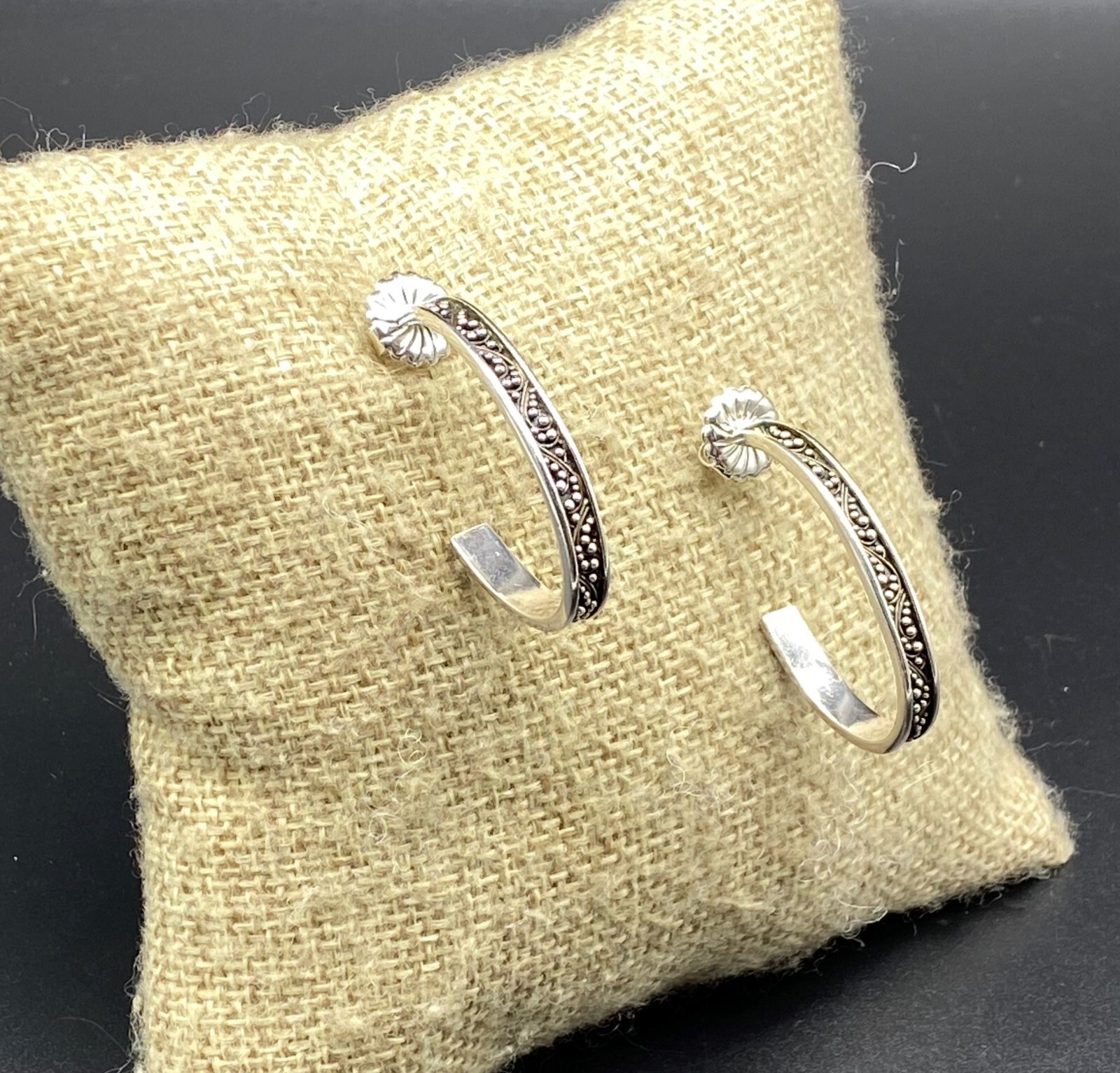 LOIS HILL-Sterling Silver Oxidized Granulated ‘J’ Hoop Post Earrings