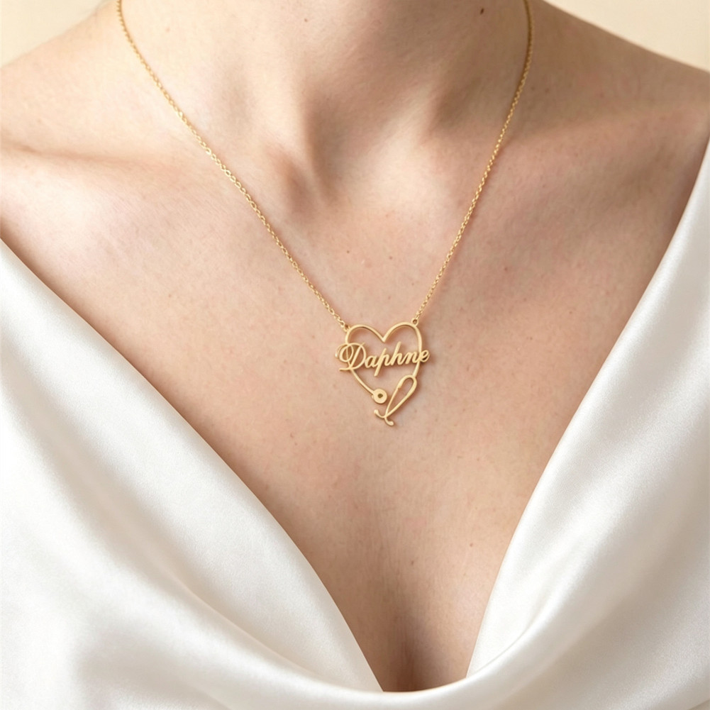 Custom Nurse Necklace with Heart Stethoscope Medical Student Graduation Gift