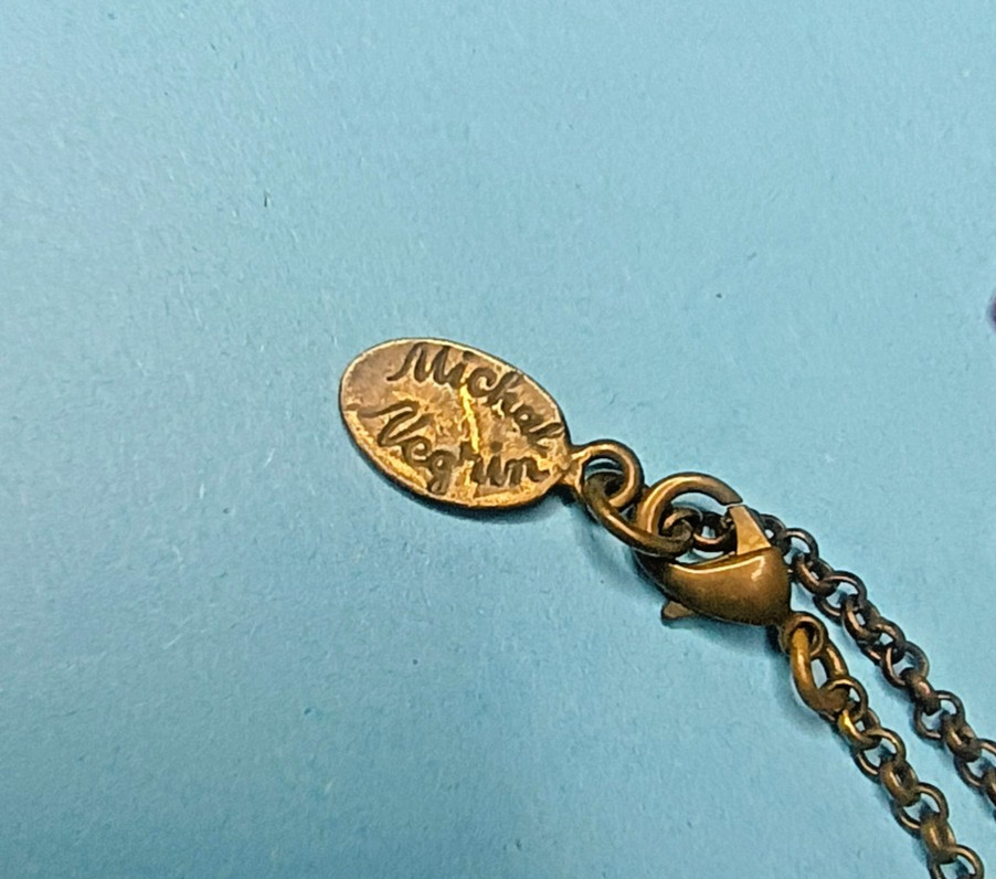 MICHAEL NEGRIN VICTORIAN REVIVAL BRASS GARNET BEADS ROSE PENDANT NECKLACE