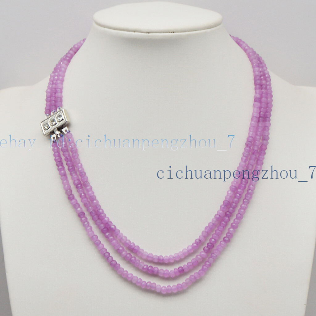 3 Rows Faceted 2x4mm Natural Purple Alexandrite Rondelle Beads Necklace 17-19”