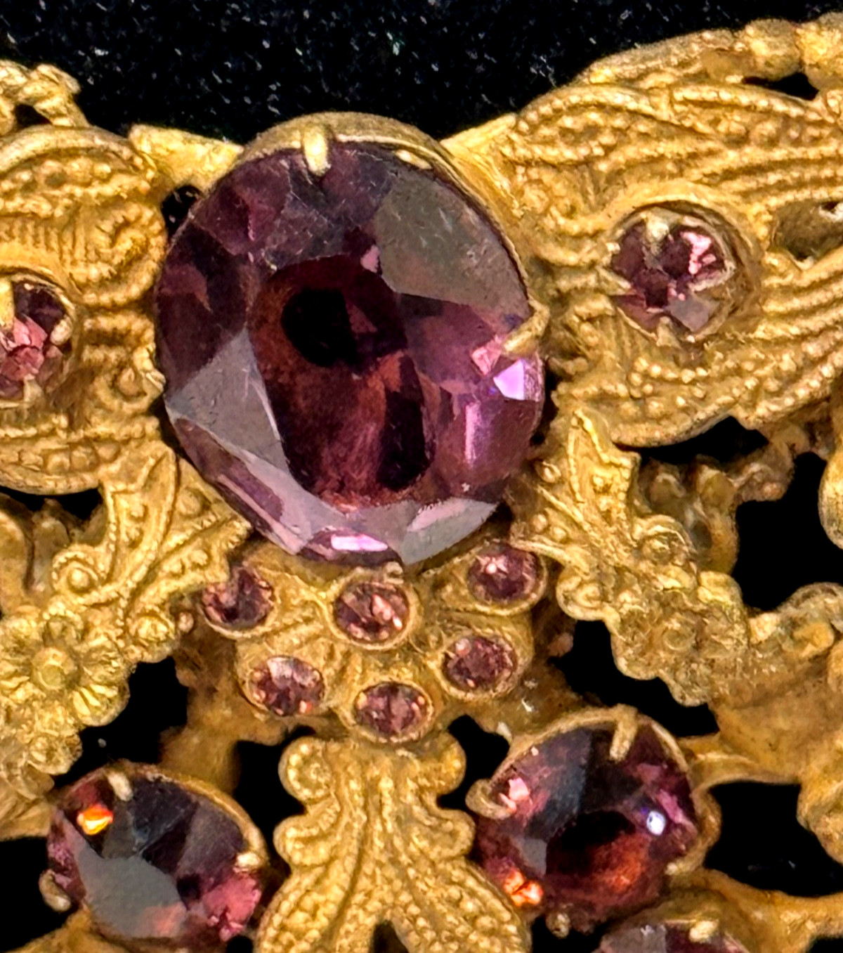 Circa 1837 Beautiful Victorian Rare Amethyst Brass Cannetille Filigree N G2U