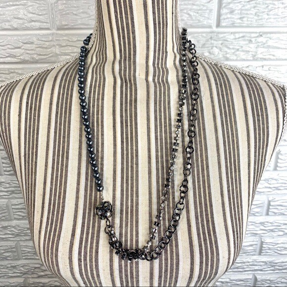 Black & Grey Asymmetrical Rhinestone Necklace Stocking Stuff Gift Idea