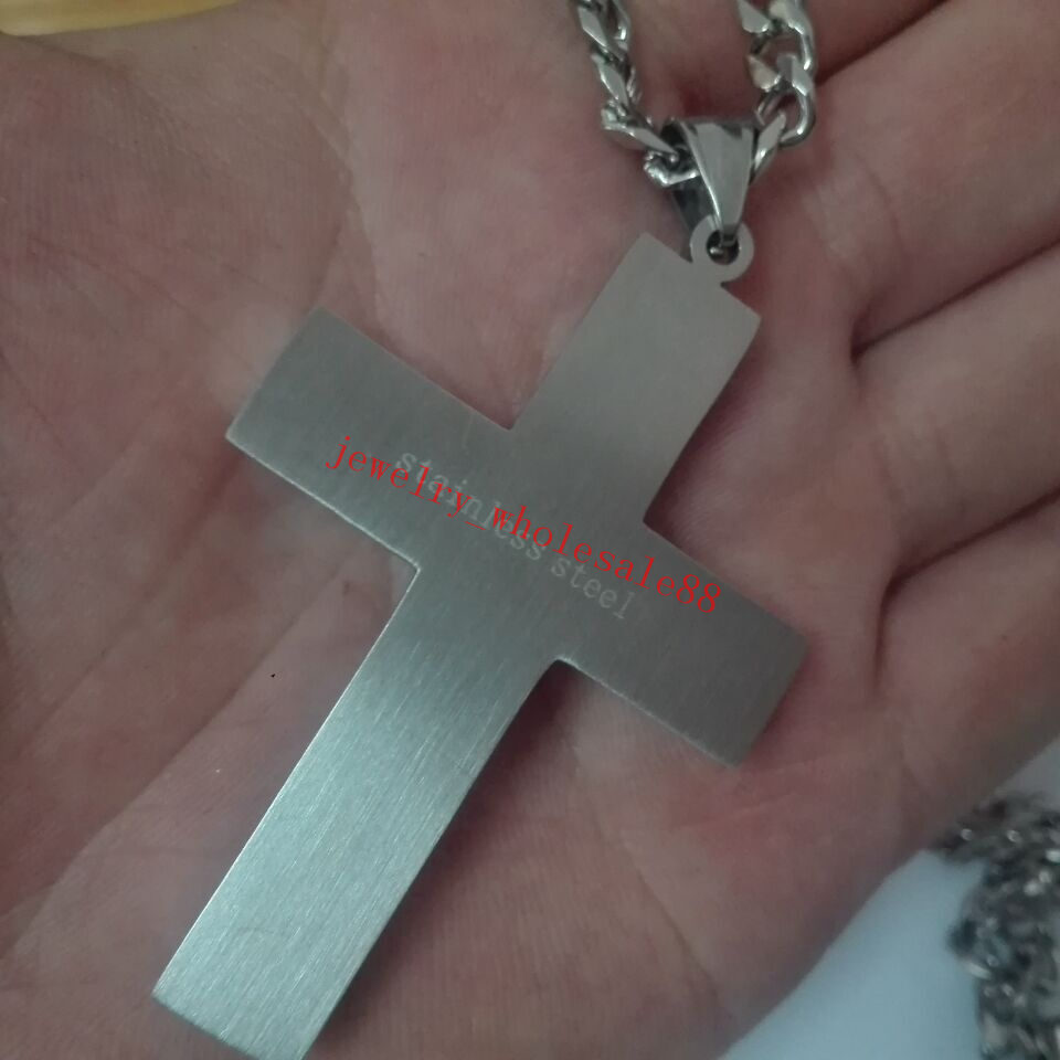 20”-32” Large Stainless Steel Wire crucifix Cross Pendant Curb Chain Necklace