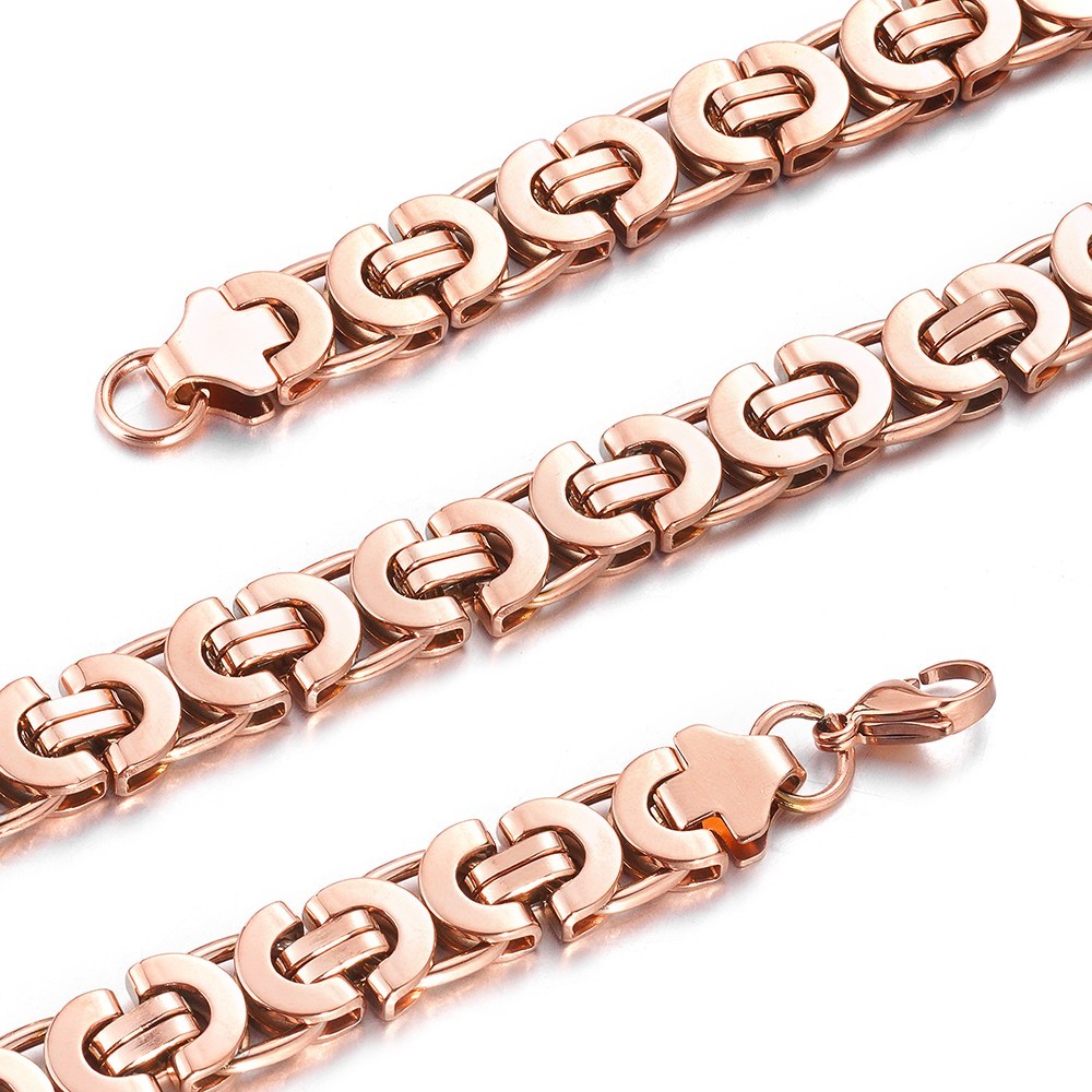11mm Silver/Gold/Black Stainless Steel Flat Byzantine Box Chain Necklace 16″-40″
