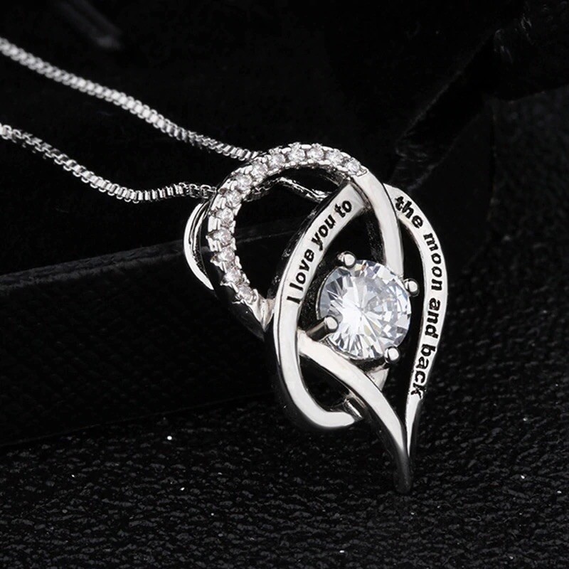 I Love You To The Moon and Back Heart Pendant Necklace Valentine’s day gift