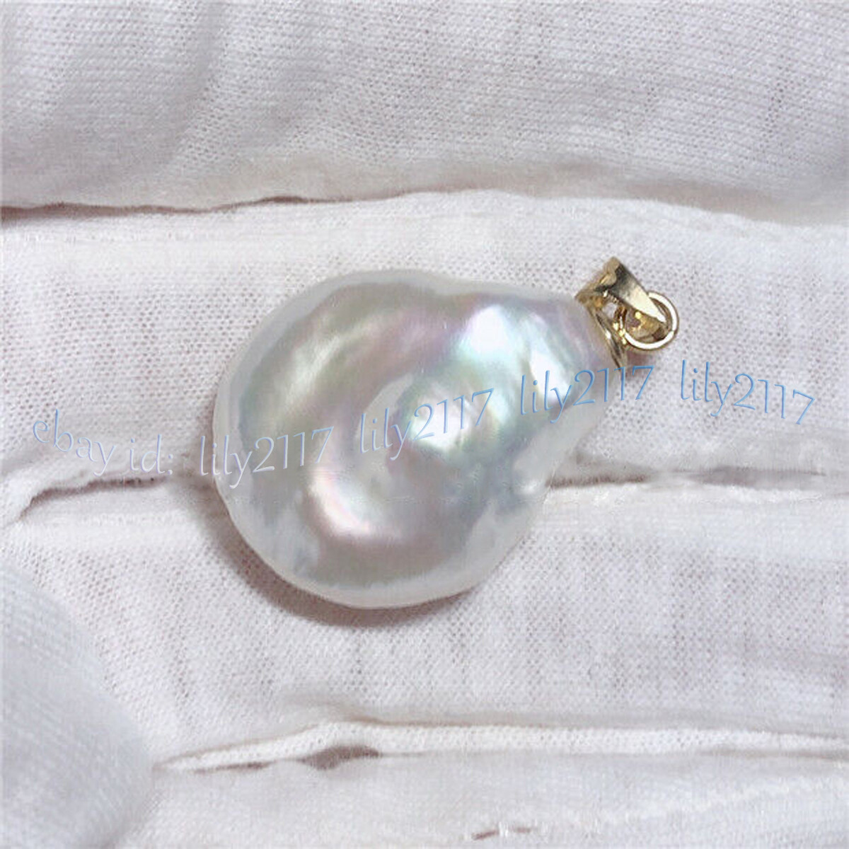 Teardrop 17x22mm Genuine Natural White Baroque Freshwater Pearl Pendant 14k AAA