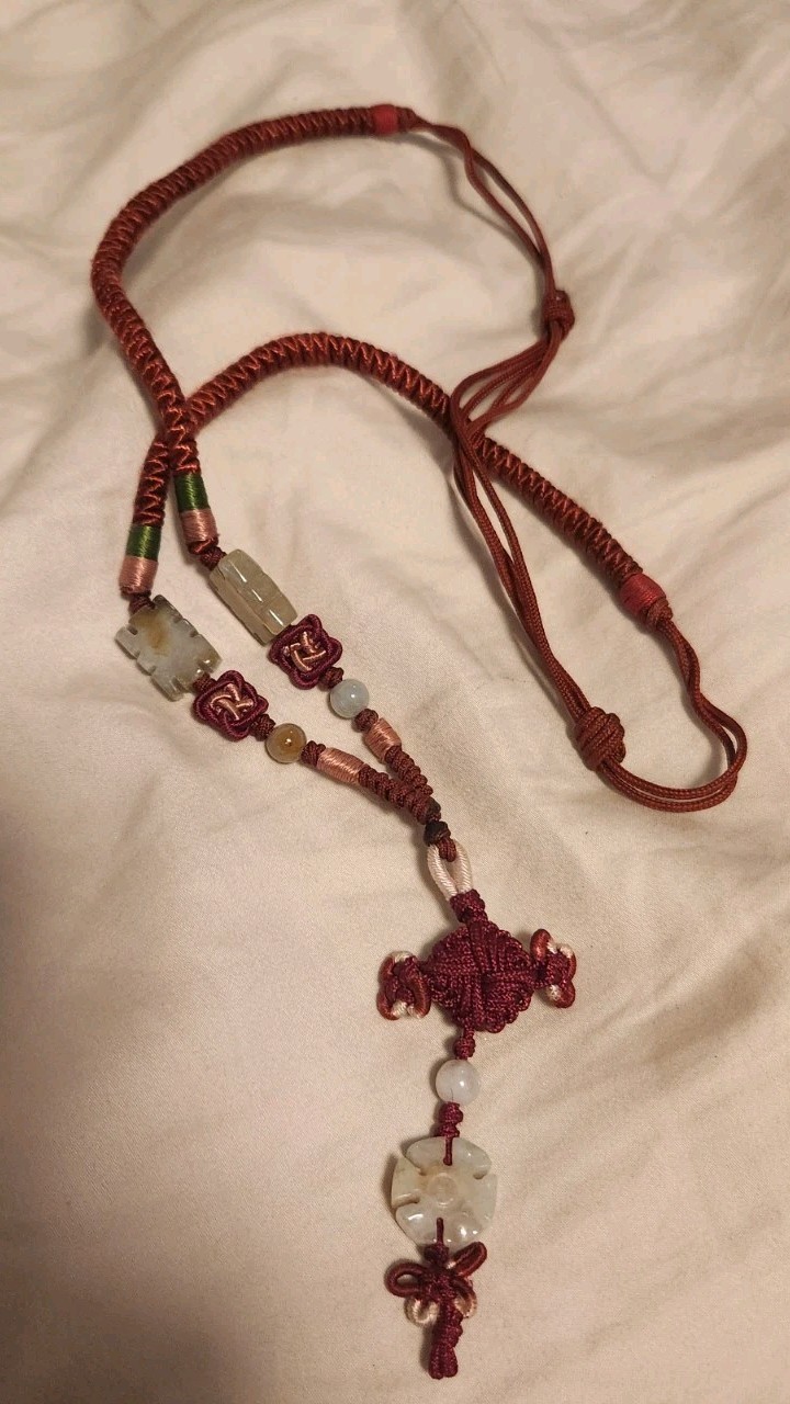 Jade Flower Charm Pendant Necklace W/ Cord Handmade Gemstones from Taiwan