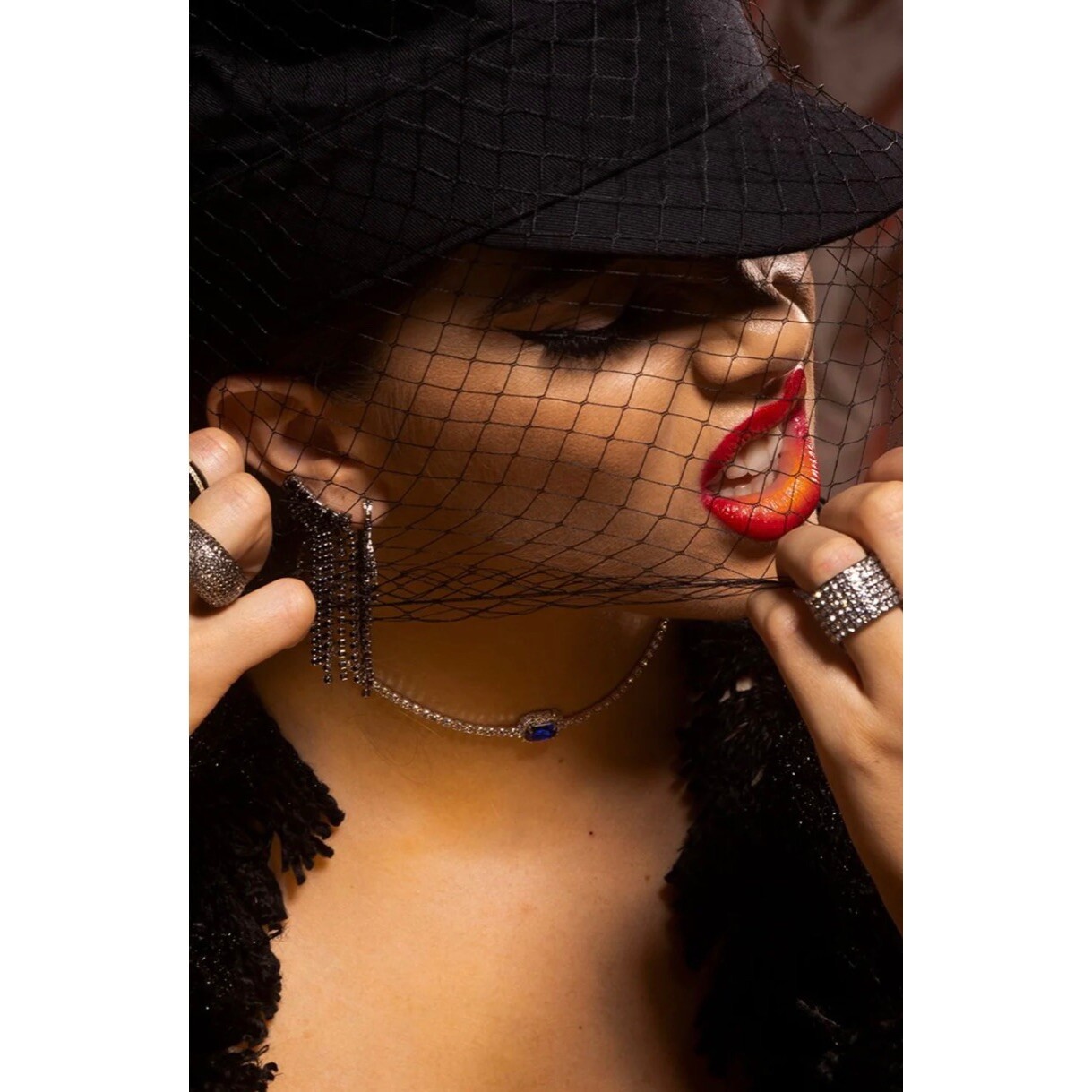 NEW 8 Other Reasons Silver Blue Rhinestone Gem Material Girl Necklace Chocker