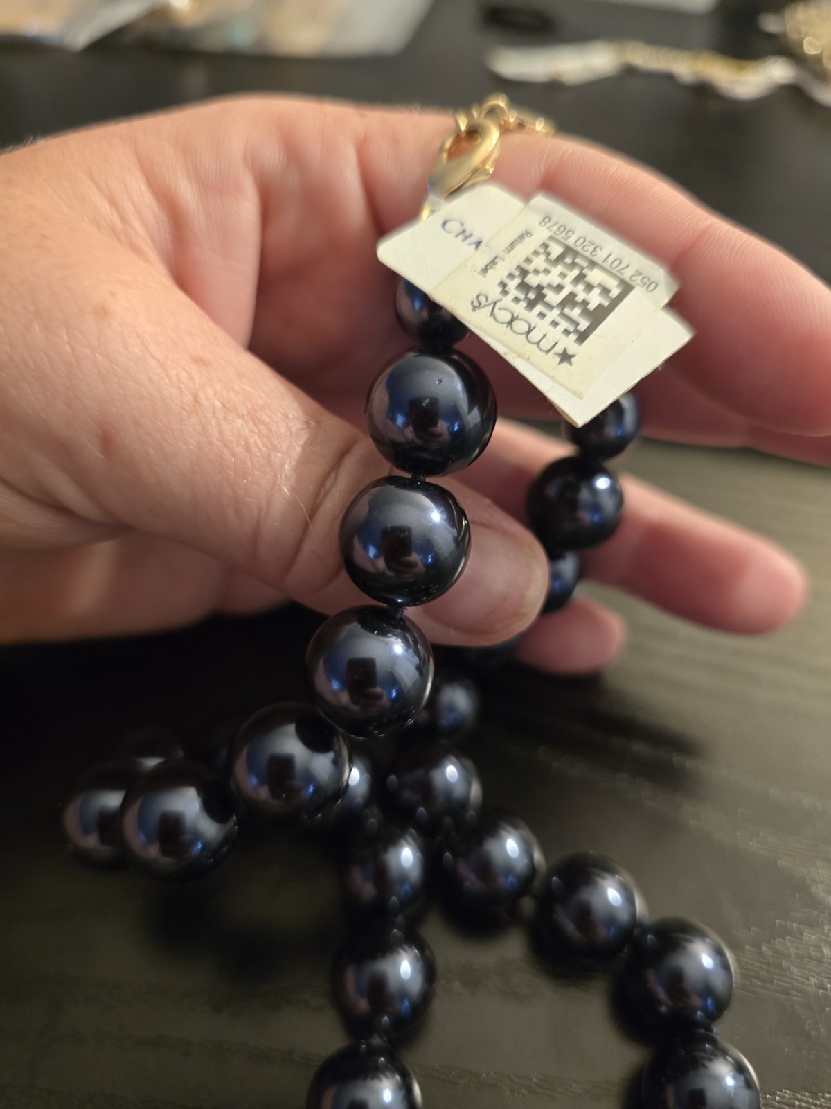 Macy’s Blue Round Plastic Beaded Necklace Adjustable Lobster Clasp 16 in