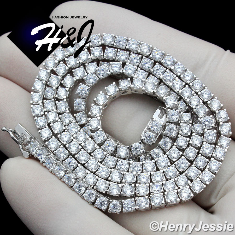 22″MEN SOLID 925 STERLING SILVER ICY BLING CZ 3MM 1 ROW TENNIS CHAIN NECKLACE*10