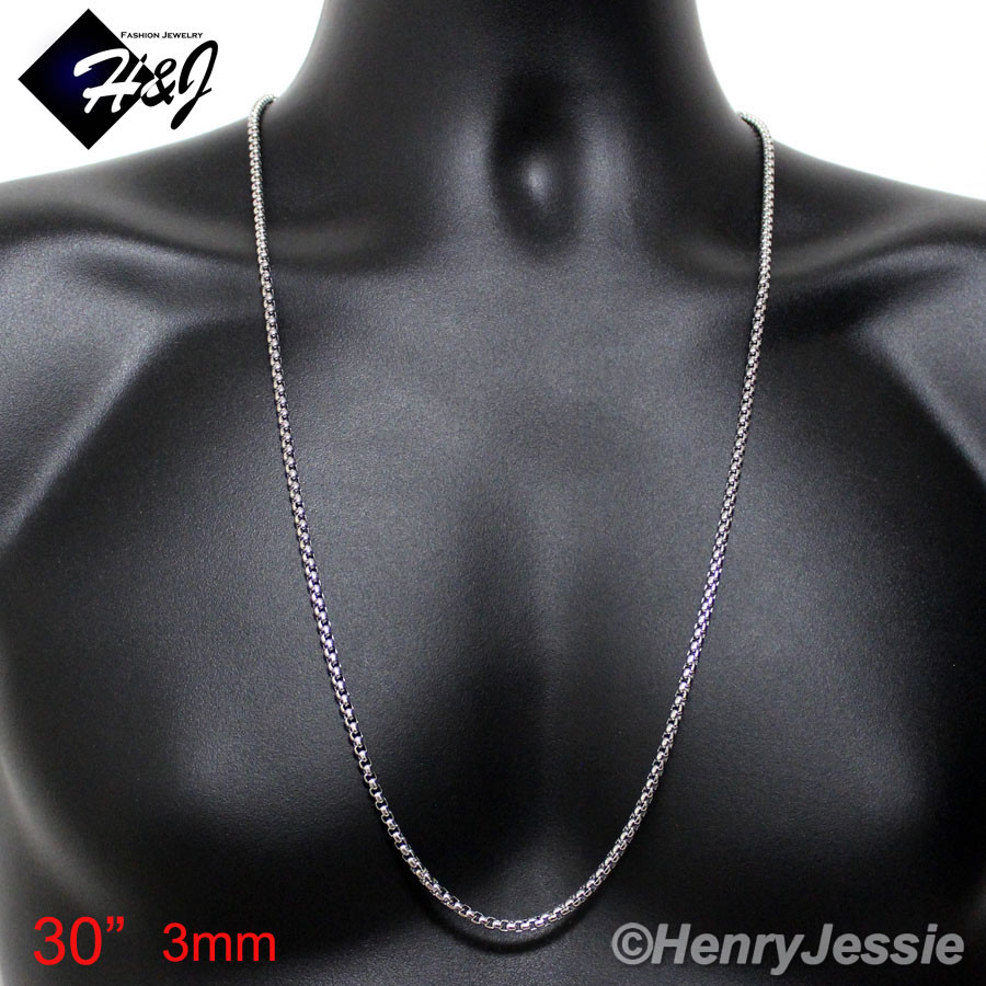 16-40″MEN Stainless Steel 2mm/3mm/4mm/5mm/7mm Silver Smooth Box Chain Necklace