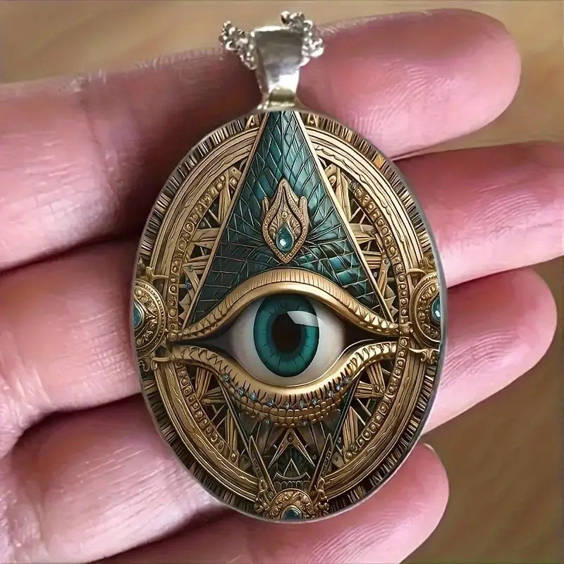 Vintage All Seeing Eye Oval Pendant Necklace Titanium Steel Gothic Jewelry Gift